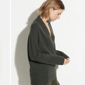 Vince Womens Ribbed Wool Cashmere Shawl Collar Tunic Size Small  Moss Green